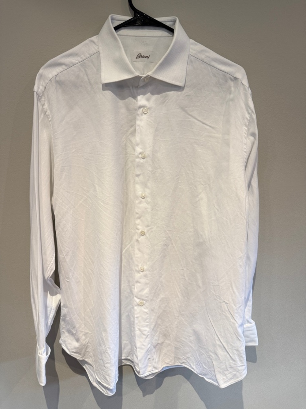 Brioni White Men's Long-Sleeve Dress Shirt with Spread Collar